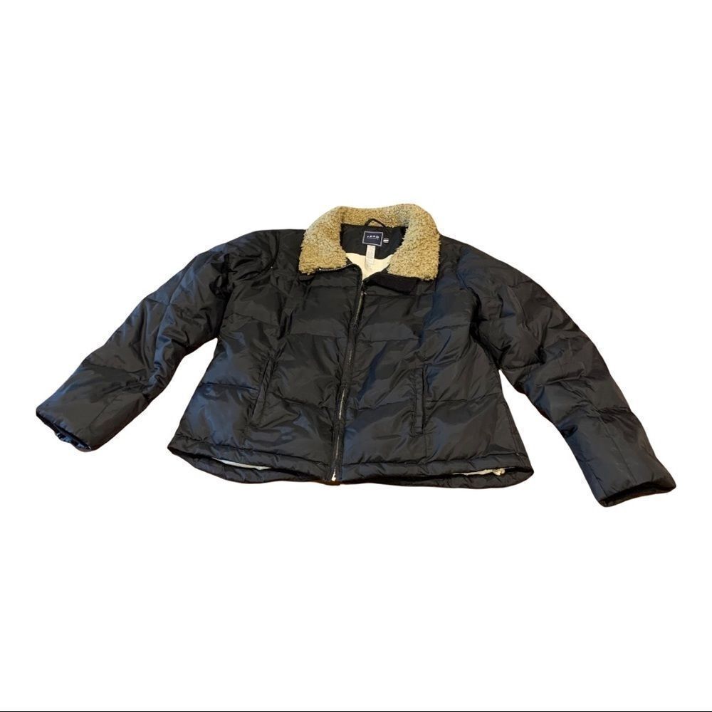 IZOD OUTERWEAR Black Puffer Jacket Teddy Collar Duck Feathers XL